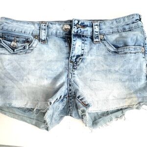 True Religion Light wash Joey Low-Rise Stretch Denim Mini Shorts Cut-offs Sz.28
